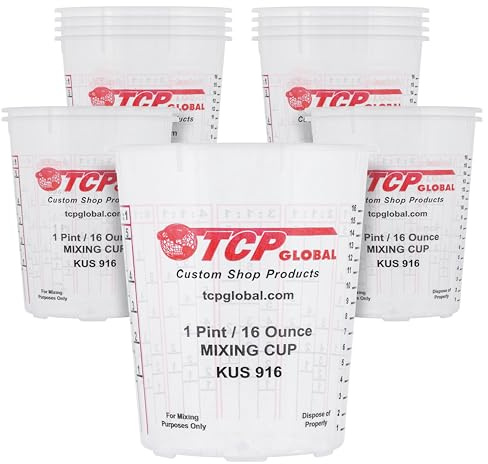 Custom Shop Paint Mixing Cups, 16-Ounce (12 Pack) - Plastic Measuring Cups for Liquids, Automotive Painting, Epoxy Resin, Acrylic Arts, Crafts, Disposable or Reusable, Graduated, Mixing Ratios