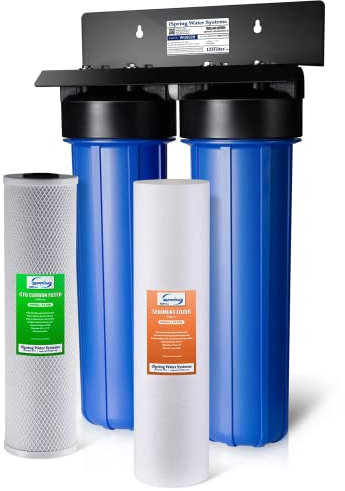 iSpring WGB22B 2-Stage Whole House Water Filtration System, 20” x 4.5” Sediment & Carbon Block Filters, Removes up to 99% Chlorine, Fine Sediment and Bad Taste Removal
