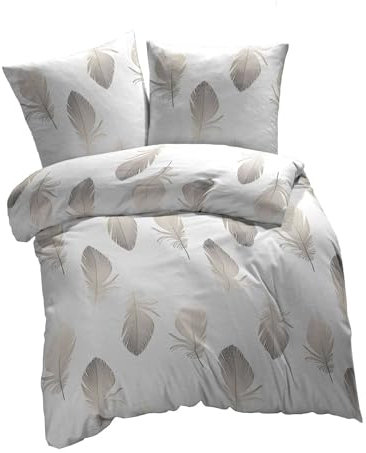etérea Bettwäsche 140x200 Baumwolle Bettwäsche-Sets - Federn Weiß - Reißverschluss, Renforcé, Fachhandel,Oekotex Made in Green - 140x200cm und Kissenbezug 70x90cm