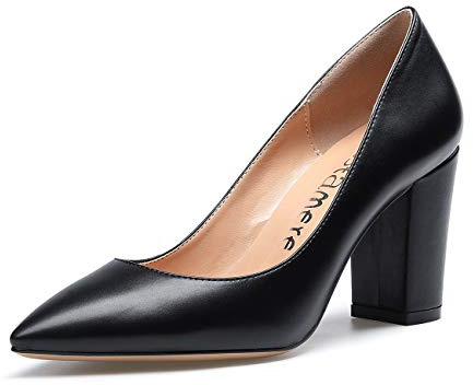 Castamere Escarpins Femme Bout Pointu Bloc Talon 8CM PU Noir Escarpin EU 39.5