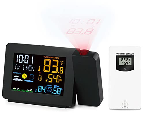 Projektionsväckarklocka, Sovrumsklocka Smart Clock väderstation med utomhussensor, väckarklocka med LED digital temperaturdisplay inomhus/utomhus