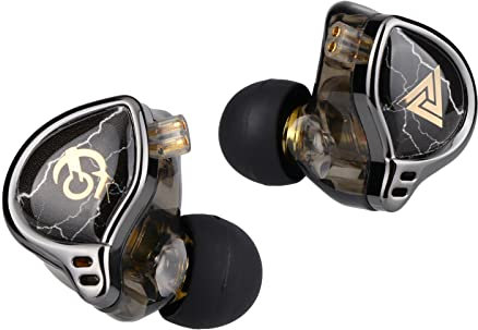 Linsoul QKZ x HBB Auriculares de monitorización intraauricular HiFi con diafragma Revestido de Titanio de 10 mm, cavidad semiabierta, Cable Plateado Desmontable de 2 Patillas (Negro, con micrófono)