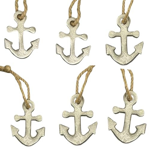 6X Anker Anhänger aus Metall ca. 5,5 x 4cm mit Jute Band für Maritime Dekoration in Antik Silber