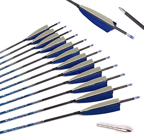 12pcs Diamètre Intérieur 4.2mm .165 22-32 Pouces Flèches Spine 300 350 400 500 600 700 800 900 1000 Adulte Jeunesse Flèche Carbone avec Encoche Rotative pour Arc à Poulies et Arc Recurve Style1
