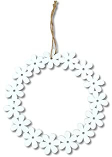 DARO DEKO Holz Blumenkranz weiß Ø 15cm mit Kordel Holzkranz Dekohänger Tür-Kranz