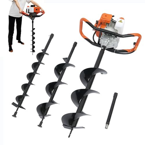 Petrol Earth Auger 52CC 2 Stroke Gas Power Post Hole Digger 1.9KW Excavator Gasoline Engine With 3 Drill Bits Diameter 4 / 6 / 8 For Tree and Fence
