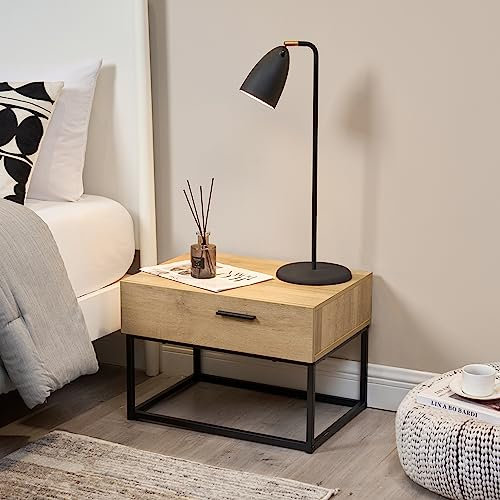 [en.casa] Nachttisch Lavangen Nachtschrank mit Einer Schublade Beistelltisch 39 x 55 x 40 cm in Eicheoptik für Schlafzimmer Wohnzimmer