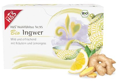H&S Bio Ingwer Tee: 100% Mild-erfrischender Ingwertee mit Kräutern und Lemongras, 20 x 2,0 g