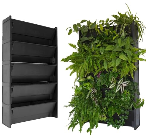 EVERTIA Jardín Vertical, Macetas para Jardines Verticales Naturales en Exterior o Interior, Huerto Vertical, Sistema de Autorriego, 60 x 100 cm (5 Macetas)