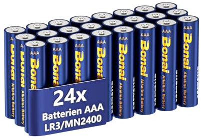 BONAI Longlife Batterie Alcaline AAA (24 pezzi) 1,5V Micro LR03 Batterie Alcaline, Potenti, Ideali per Sveglia, Termometro, Lampade Decorative e Altri Dispositivi con Elevato Fabbisogno Energetico