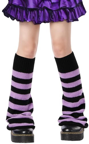 Moon Wood Y2K Beinwärmer Stulpen für Damen & Mädchen Kawaii Gestrickte Beinstulpen Knielange Boot Leg Warmers Goth Lolita Schwarz & Lila