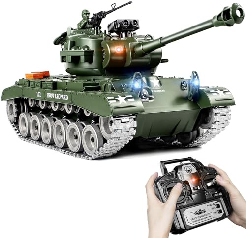 Supdex Carro Armato Telecomandato M26 Pershing, 1:18 RC Tank con Sparo BB, Cingoli in Metallo, Fumo, Suoni e Luci Carro Armato Radiocomandato per Adulti e Bambini 6+ Giocattolo Militare da Collezione