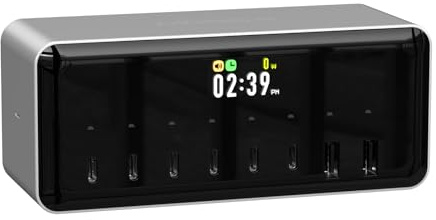 ISDT MASS2 200W USB C Ladegerät,8-Port Schnellladegerät Mehrfach Netzteil mit Weckerfunktion&Zeitgesteuertes Laden,für MacBook Pro/Air,iPhone 17/16/15,iPad,Galaxy, Pixel usw(6 C-Port + 2 A-Port)