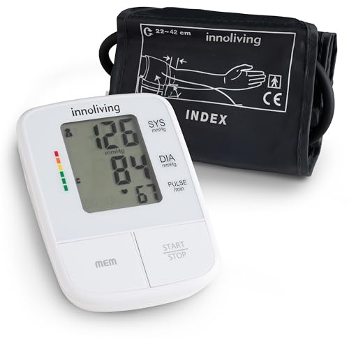 Innoliving Misuratore di Pressione da Braccio Digitale e Automatico, Display LCD Grande, Facile da Usare, Rilevazione di Pressione Sanguigna e Battito Cardiaco, Memoria Integrata (INMD-DBP-6191)