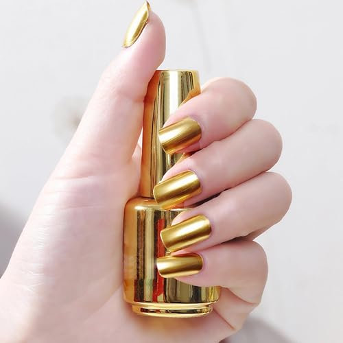Metallic Gold Chrome - Finish Mirror Gel Nail Polish-Quick - Drying with Stunning Shine, Ideal for Nail Art