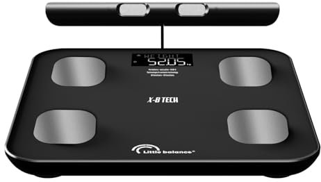 LITTLE BALANCE 8662 IC-X8 Tech USB, Pèse Personne Balance Connectée, Impédancemètre Connecté, Sans Pile, Rechargeable USB-C, 8 électrodes Haute Précision, 19 données corporelles, 180 kg/50 g, Gris