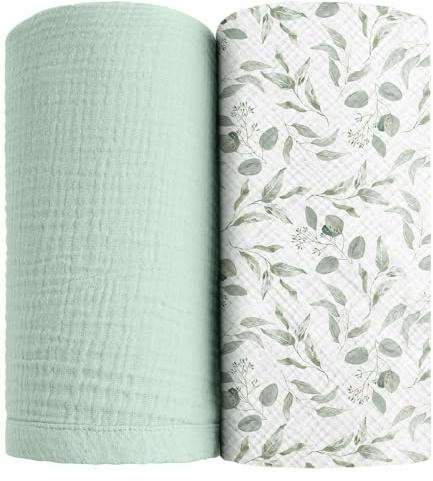 MiuK!ns Musselin Baby Pucktuch 100% Baumwolle 120x120cm Mullwindeln Baby Decke weich atmungsaktiv Swaddle Wrap für Unisex Neugeborenen Jungen Mädchen (Grüne Blätter)