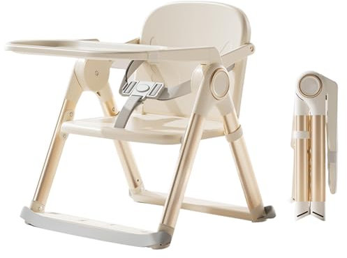 UBRAVOO Silla elevadora portátil 3 en 1 para comer, trona plegable ajustable con plato doble, trona convertible para bebés de 6 meses en adelante con función de comer & jugar (Beige)