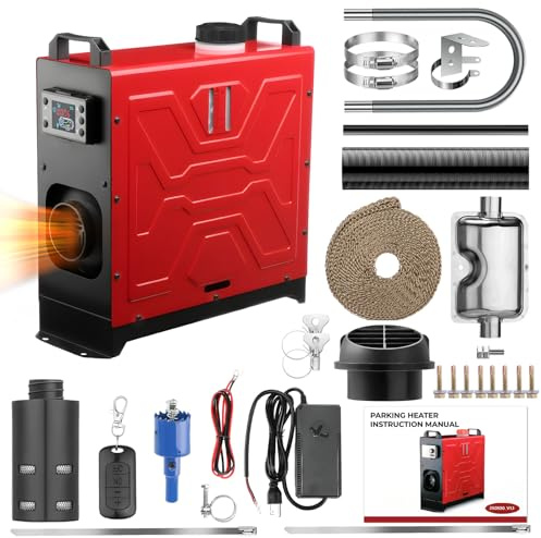 GEARLASSO Diesel Heater 12V/24V/110V 8KW Parking Heater with Remote Control and LCD Display, 2 Ways Control Fast Heating with Muffle Silencer for Campers RV Truck Boat Bus Car Trailer Garage