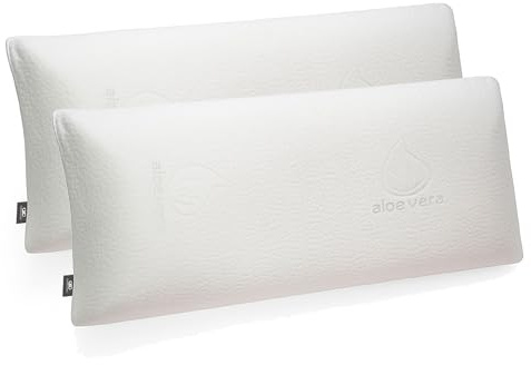 FUSIONHOME - Almohada Viscoelástica Aloe Vera Pack 2 Almohadas 70 cm - Núcleo 100% Viscoelástico - Máximo Confort Memory Foam, Ergonómica y Termorregulable - Funda Desenfundable y Lavable