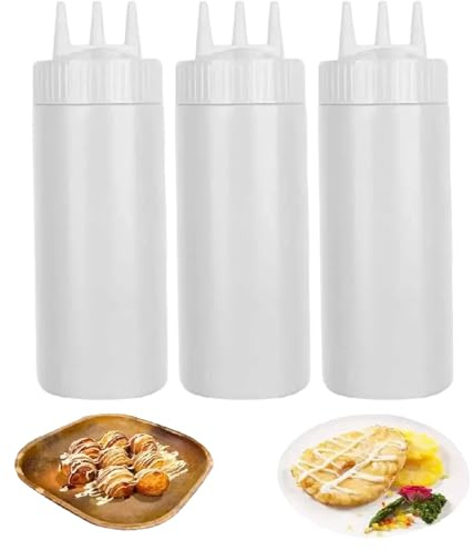 Jorzer Bottiglie da spremere per salse, 3 pezzi, 650 ml, trasparenti, con tappo avvitabile, 3 fori, a prova di perdite, lavabili e ricaricabili