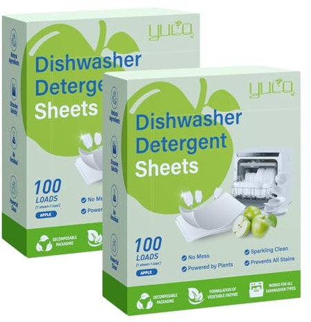 200 feuilles de Détergent pour Lave-Vaisselle sans Produits Chimiques, Nettoyant Puissant pour Lave-Vaisselle, Sans Plastique et Biodégradables, Parfum Pomme Verte