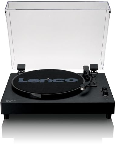 Lenco LS-60 skivspelare i trä med högtalare - Bluetooth-mottagning och sändning - AT-3600 MMC - 3 hastigheter 33/45/78 RPM - 2x5 W - metallarm - RCA-utgång - dammskydd