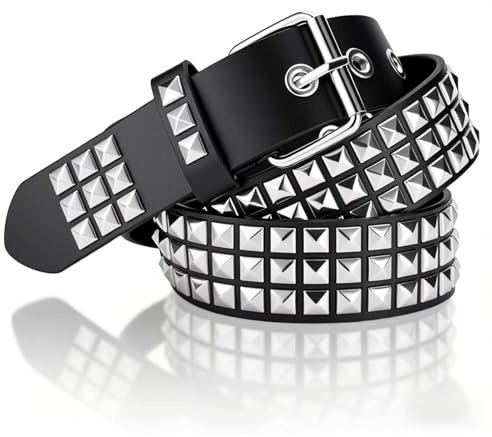 hommova Black Studded Belt, 105cm Length PU Leather Rock Punk Goth Emo Belt for Men Women