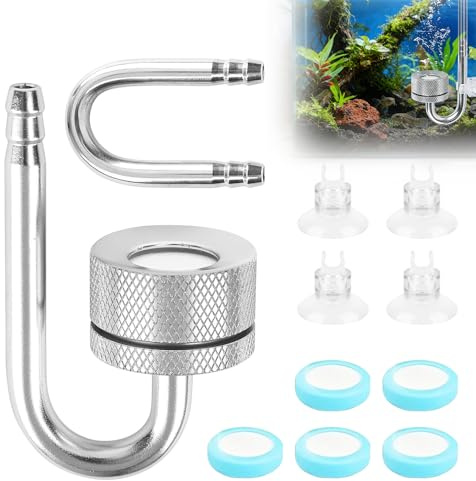Riisoyu Diffuseur CO2 Aquarium, Alliage d'aluminium Vaporisateur pour Aquarium diffuseur d'oxygène pour Aquarium avec Ventouse et Tube en U pour Tous Les Types d'aquariums Accessoires