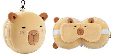 I-TOTAL® - Kudde med sovmask, vikbar kudde med krok för resor (CAPYBARA)