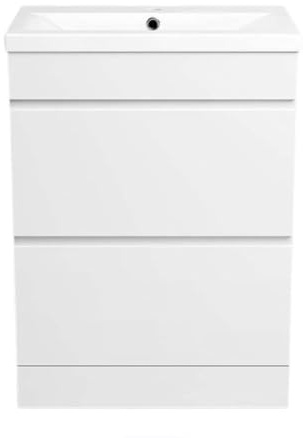 iBathUK Vanity Unit with Basin, Square Cabinet Ceramic Wash Basin for Bathroom Furniture with 2 Shelves and Drrawers- Gloss White (Flat Pack)