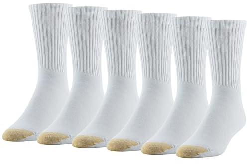GOLDTOE Men's Cotton Blend Athletic Crew Socks, 6-Pairs, White, Shoe Size: 6-12.5