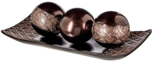 Creative Scents Dublin Home Tray and Orbs Set - Coffee Table Centerpiece - Decorative Accents Bowl with Spheres for Living Room and Dining Table - Brown