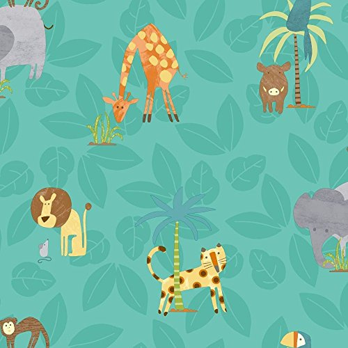 Holden Decor Make Believe Jungle Friends Teal Wallpaper 12542 - Kids Childrens