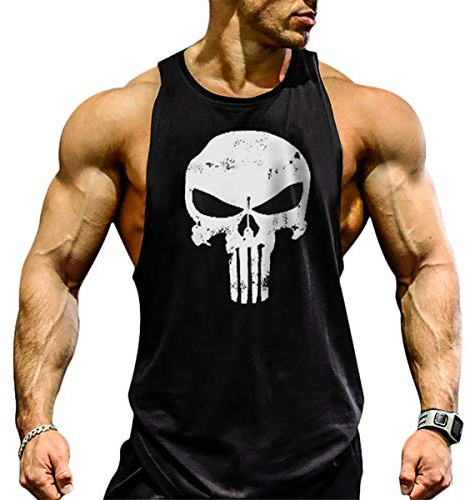 Cabeen Herr Gym Tank Top Ärmlös Bodybuilding Tank Top Gym Bomull Sport Tank Topp, Svart 1, M