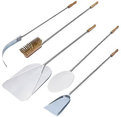 Lot de 5 Pelles à Pizza, Pelles Pour Four a Bois, Acier Inoxydable Pizza de 30 cm, 5 Pièces, pour Fours Profonds 100/110 cm (Manche 115 cm)