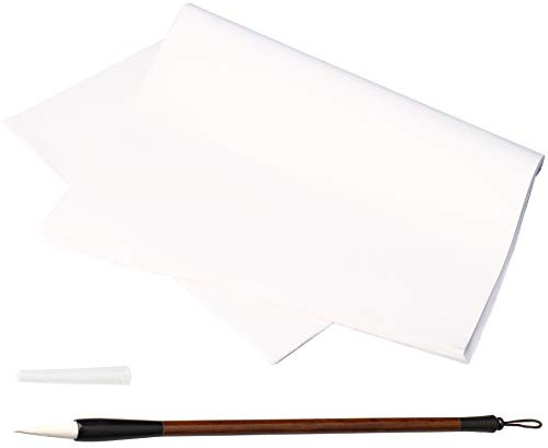 60 Sheets Chinese Japanese Calligraphy Rice Paper Chinese Ink Painting Sumi Drawing Paper Practice Xuan Rice Paper with Wolf Hair Calligraphy Painting Chinese Brush