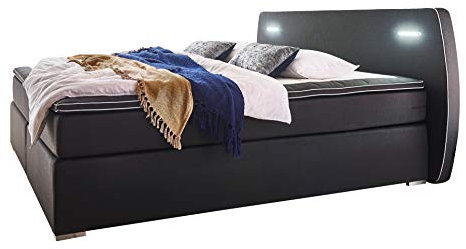 Atlantic Home Collection Boxspringbett REX, 140x200 cm, inklusive LED Beleuchtung und Topper (Härtegrad H2), schwarz