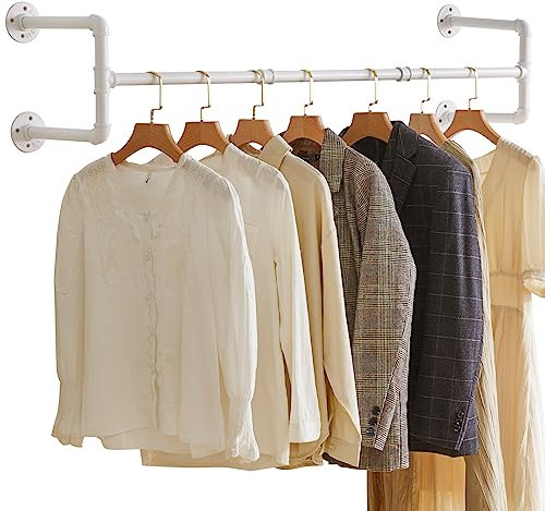 IBUYKE Perchero de Pared Industrial, Estante de la Ropa del Tubo, 127cm Barra de Ropa para Colgar en la Pared Rústico, para Tienda, Sala de Estar, Gabinete, Cuatro Bases TYJ002W