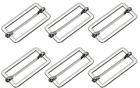 sourcing map Deslizantes Hebillas, 6uds 40x17x2,3mm Metal Rectángulo Tri-deslizante Deslizamiento Hebilla Rodillo Pasador Hebilla Ajustador para Cinturón Bolso DIY Accesorios, Plateado Tono