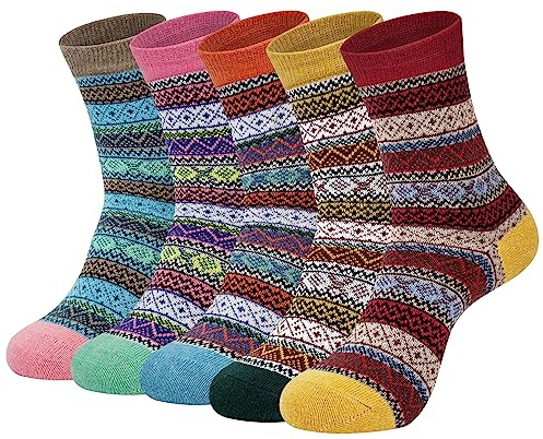 Chalier Finery Calze Donna Calzini DonnaTermiche Calzini da Morbidi ed Elasticizzati Colorato Calze Invernali Lana Regalo di Natale per il Compleanno, 5 Paia