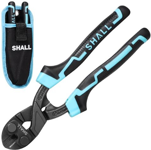 SHALL Mini cortador de pernos de 8 pulgadas, cortador de alambre pequeño y resistente, área de agarre para tirar de clavos y agarrar cables, apalancamiento más eficiente, bolsa para cinturón incluida