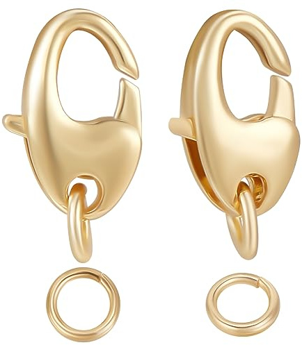 Beebeecraft 1 låda 44 stycken karbinhakar 18 karat förgyllda ovala nyckelringslås, krokar med öppen böjring, av rostfritt stål, för smyckestillverkning, nyckelband, konst, hantverk