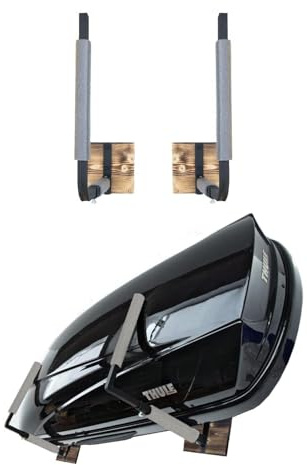 QLS Dachbox Verstellbarer Wandhalter 33-57 cm BOX1 grau zur Aufbewahrung von Dachkoffer Gartengeräte Skibox Sportgeräte Surfbrett iSUP Holz Stahl