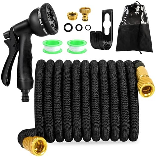 15M/50FT Flexibler Gartenschlauch, Erweiterbarer Wasserschlauch mit 8 Funktionsdüse Brause und 3/4 Zoll, 1/2 Zoll soliden Messinganschlüssen, Gartenbrause Flexischlauch für Gartenarbeit,Autowaschen