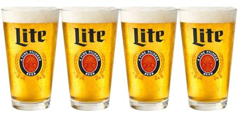 LORD'S ROCKS Miller Lite Beer Glasses 16oz Pint Glass - Set of 4 Authentically Licensed Compatible