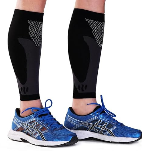 FairyPeach Medias Compresivas, Calcetines Compresion Mujer Hombre, Medias de Compresión varices, Pantorrilleras Compresion, Mangas Compresión,Calf compression sleeve Deporte, Running (negro, L)