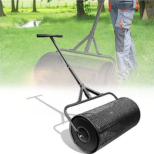 OJKJGY Esparcidor de abono para césped y jardín de 24, esparcidor de estiércol de turba, Cesta de Malla metálica Resistente con Mango en T para sembrar, césped, Verde, Separado, 32 x 60 cm