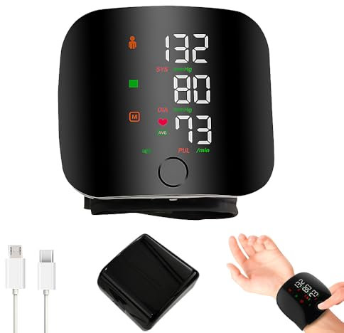 XPJBKC Sfigmomanometro da polso, misuratore di pressione sanguigna da polso, macchina per la pressione sanguigna da polso con touch screen LED, polsino regolabile, custodia per il trasporto, voce