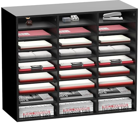 SUPTIDY 27-Schubladen-Holz-Organizer für Papier und Post, Schreibtisch-Rechnungsorganizer für Büro, Zuhause und Schule, Schüler-Postfach für das Klassenzimmer, Schwarz